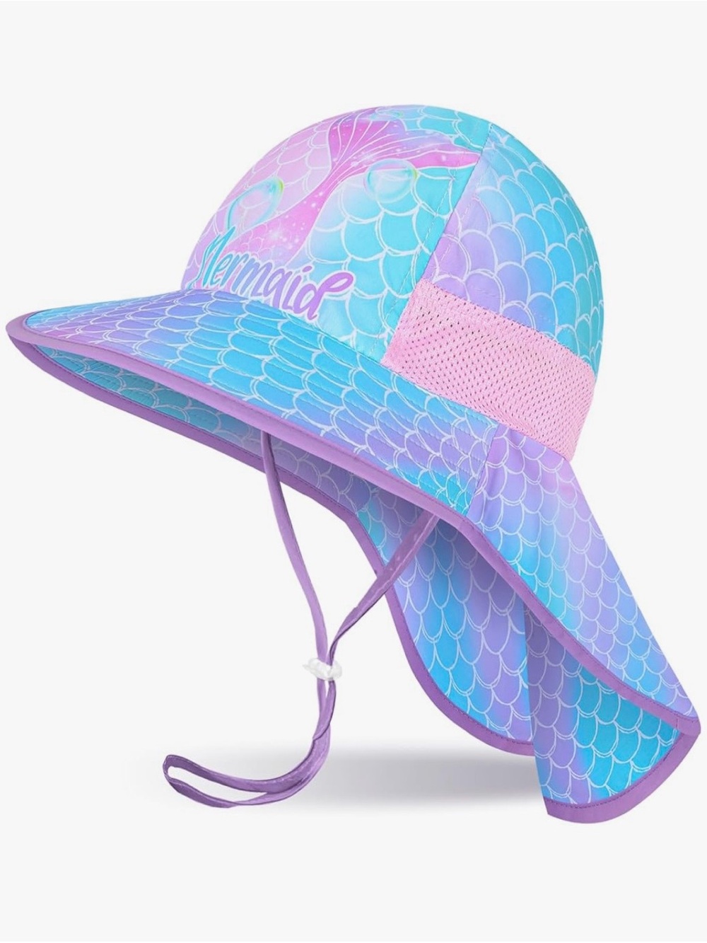 Mermaid Print Sun Hat in Aqua & Lavender